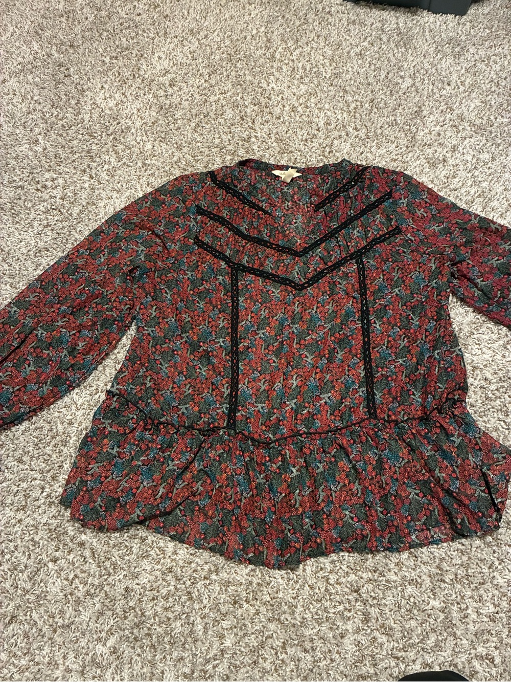 Matilda Jane Black and Red Ruffled Sheer Blouse